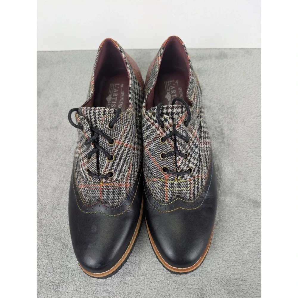 L'Artiste Spring Step Oxford Shoe Women 9.5 Plaid Wingtip Dark‎ Academia Twee